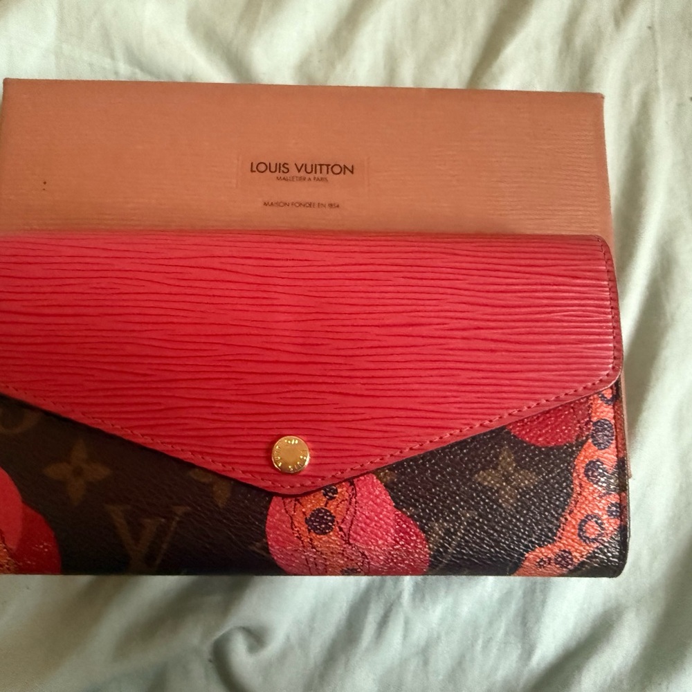 Louis Vuitton Red and Brown Wallet with Epi Leather and Monogram